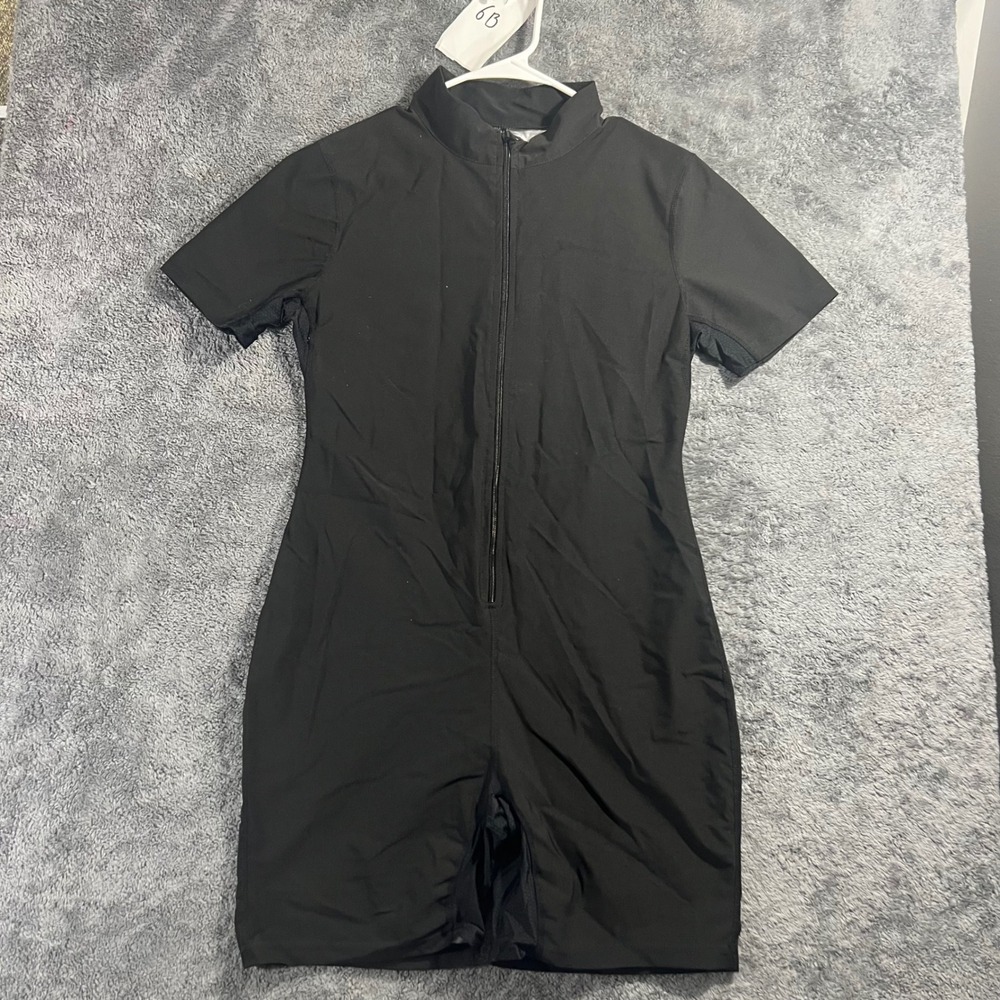 Black Sauna Suit Bodysuit Short Sleeve Sweat Romper Silver Lining Large